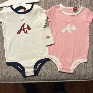 NWT Atlanta Braves 6-9 months onesie 2 piece set MLB White Blue Pink